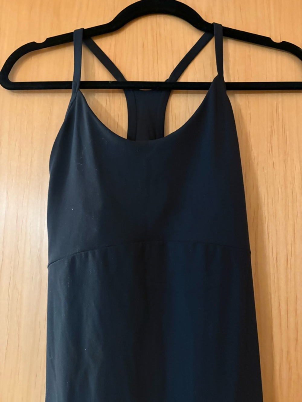Athleta Black Strappy Racerback Bodysuit with Built-In Bra.
